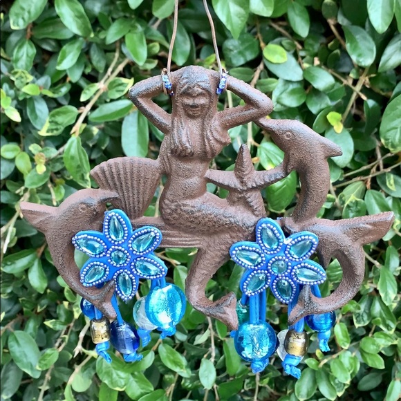 Mermaid, Dolphins & Blue Anemones Sun Catcher Mobile with Foiled Blown Glass - Picture 4 of 13